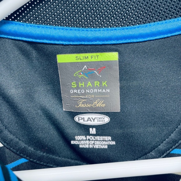 Greg Norman Shirt Size M Men’s Short Sleeve Polo Blue Striped Shark Golf - Picture 6 of 9